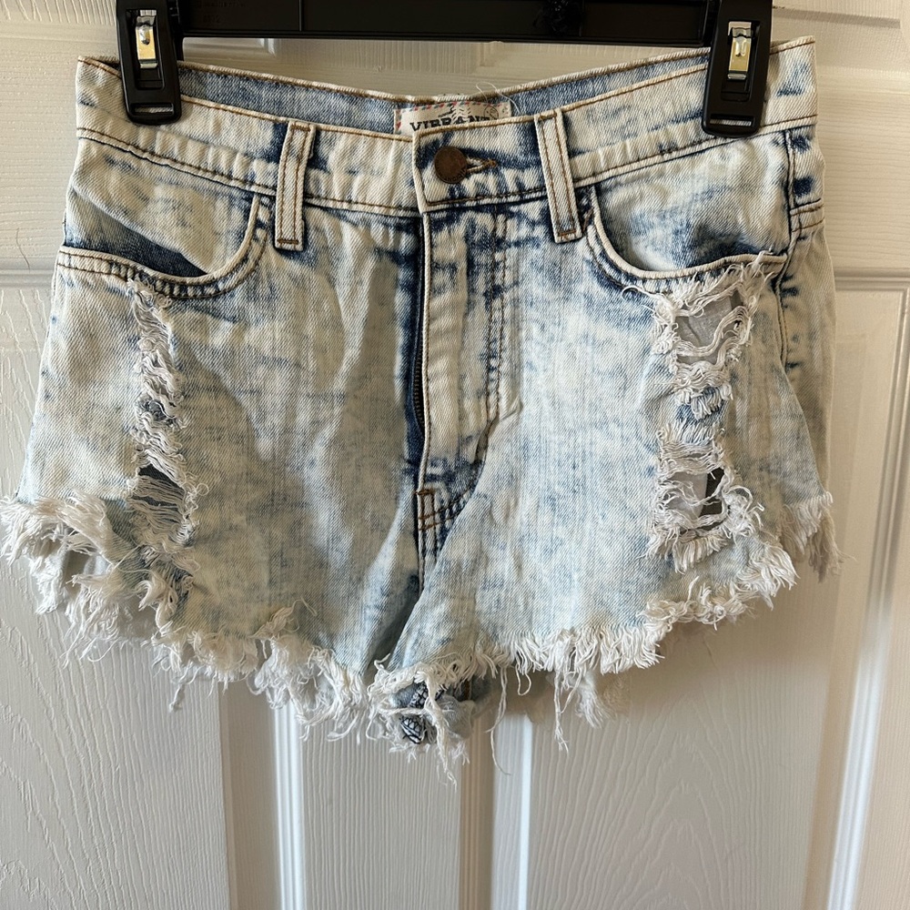 Vibrant Light Blue Distressed Jean Shorts